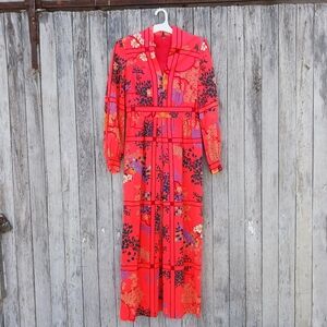 Nina Raynor Delray Beach Florida 1970s Vintage Floral Maxi Dress Womens Sz XS/S